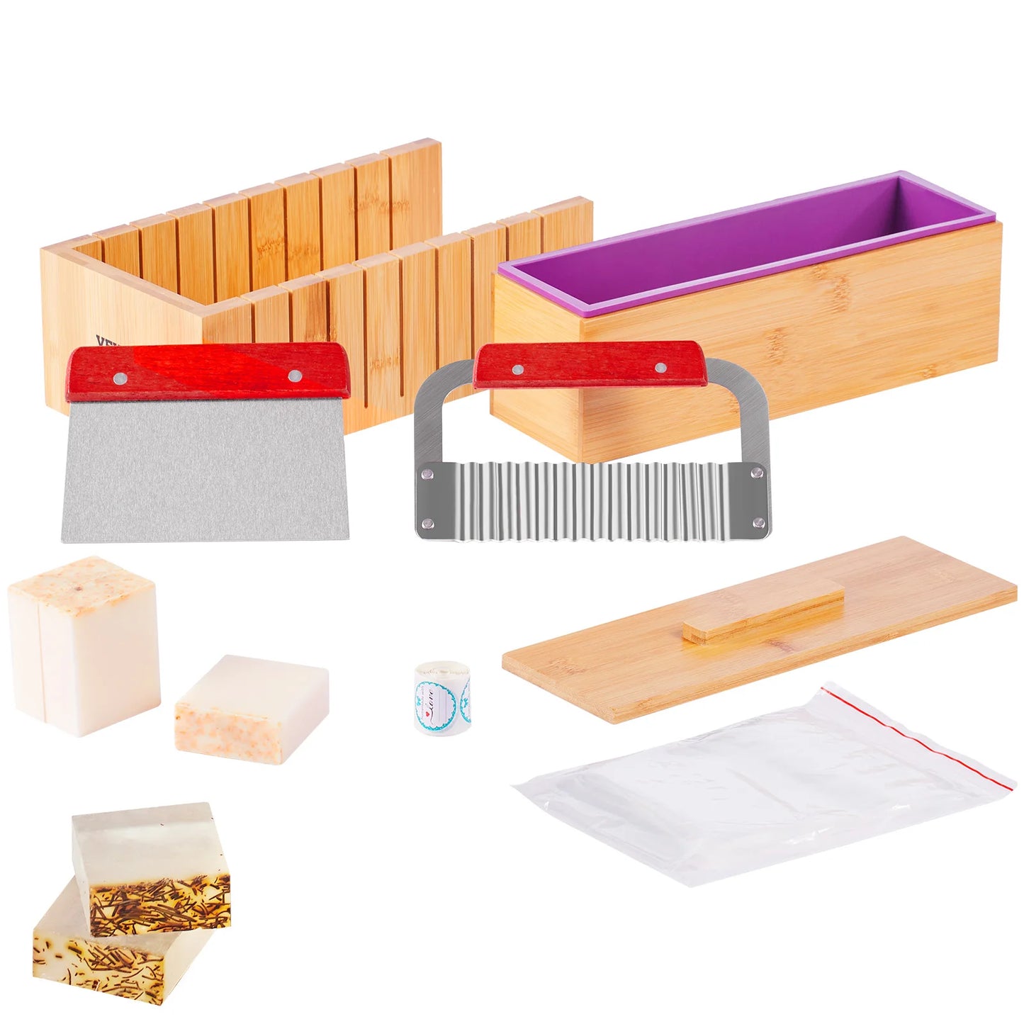 Soap Making Kit With Bamboo Box Silicone Mold And Stainless Cutters