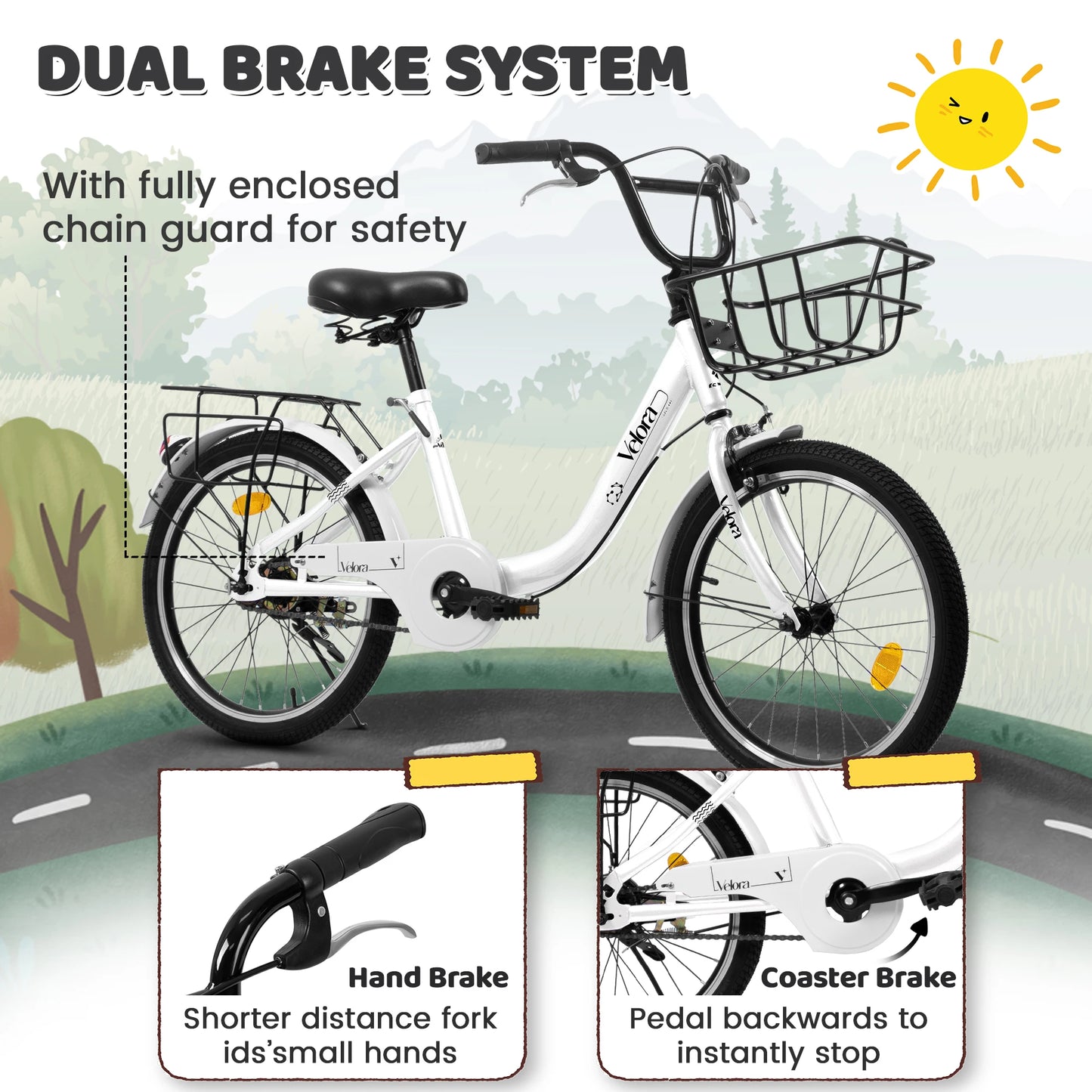 Ecarpat Kids Bicycle With Basket Rear Seat V Brakes