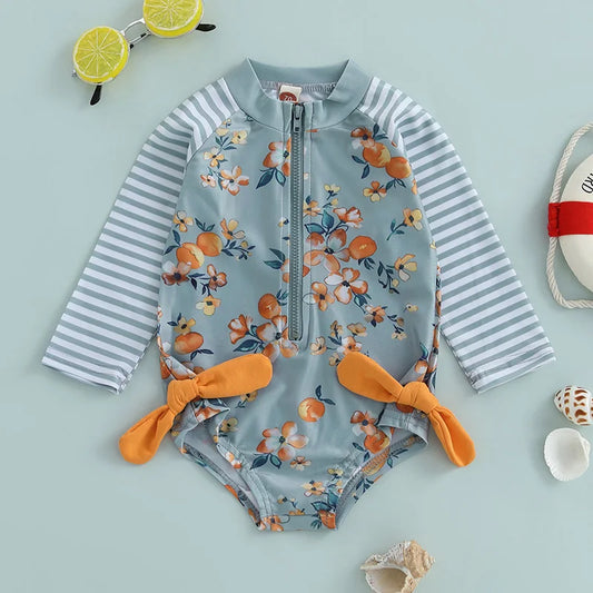 Baby Girl Floral Print Swimsuit With UPF 50 Sun Protection