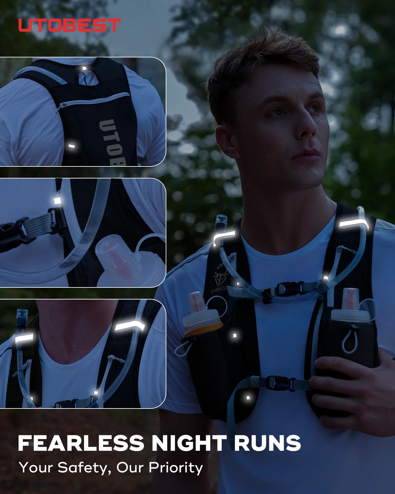 UTOBEST Hydration Running Vest With Reservoir Ultralight Multi Pocket Outdoors