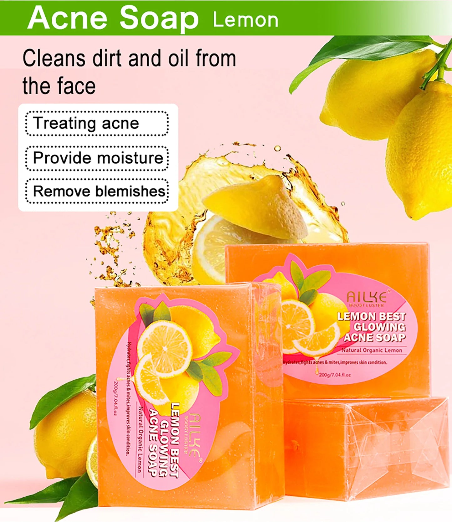 AILKE Natural Lemon Whitening Soap Bar Brightening Cleanser For Face