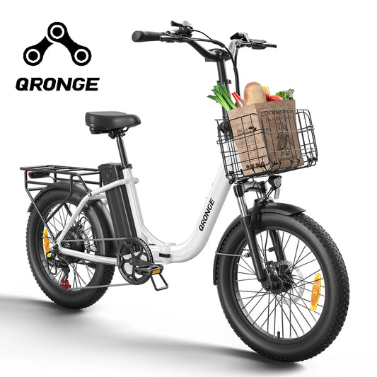 QRONGE 1000W Folding Electric Bike 486Wh Battery 70 Mile Range