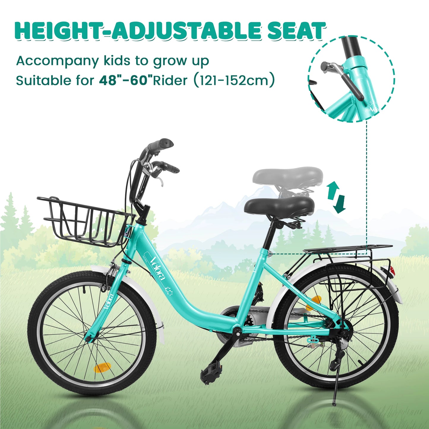Ecarpat Kids Bicycle With Basket Rear Seat V Brakes