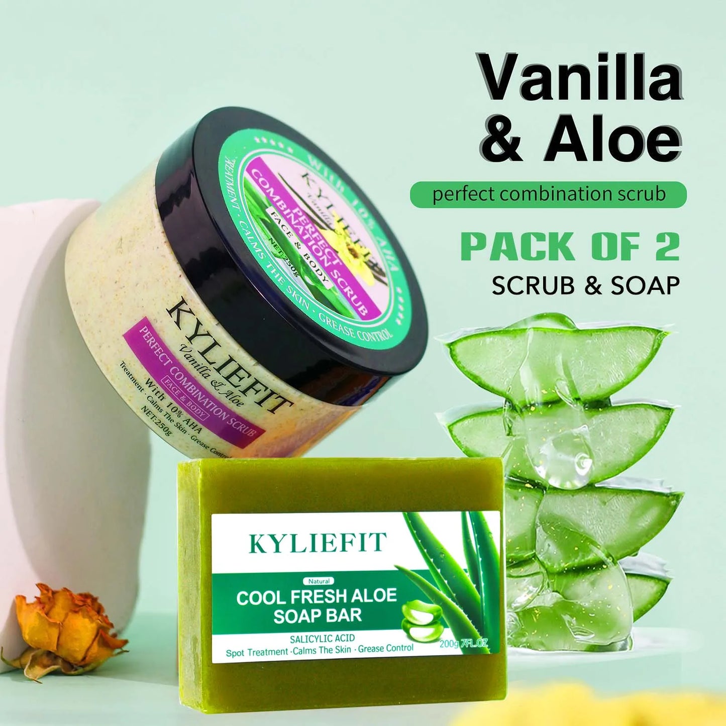 AILKE Natural Vanilla Aloe Scrub AHA 10 For Face Daily