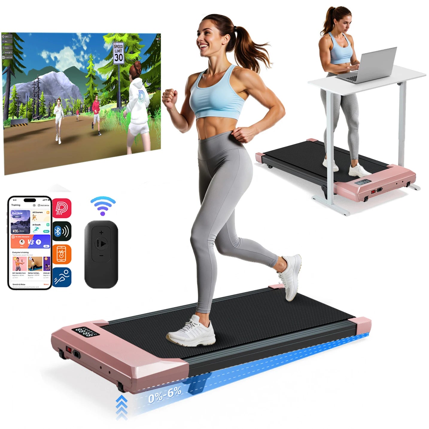 Superun Under Desk Walking Pad Treadmill 2.5 HP Quiet Portable LED Display