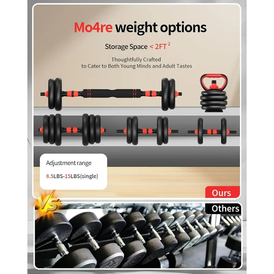Adjustable 30lb Dumbbells Free Weight Set With Connector 4in1