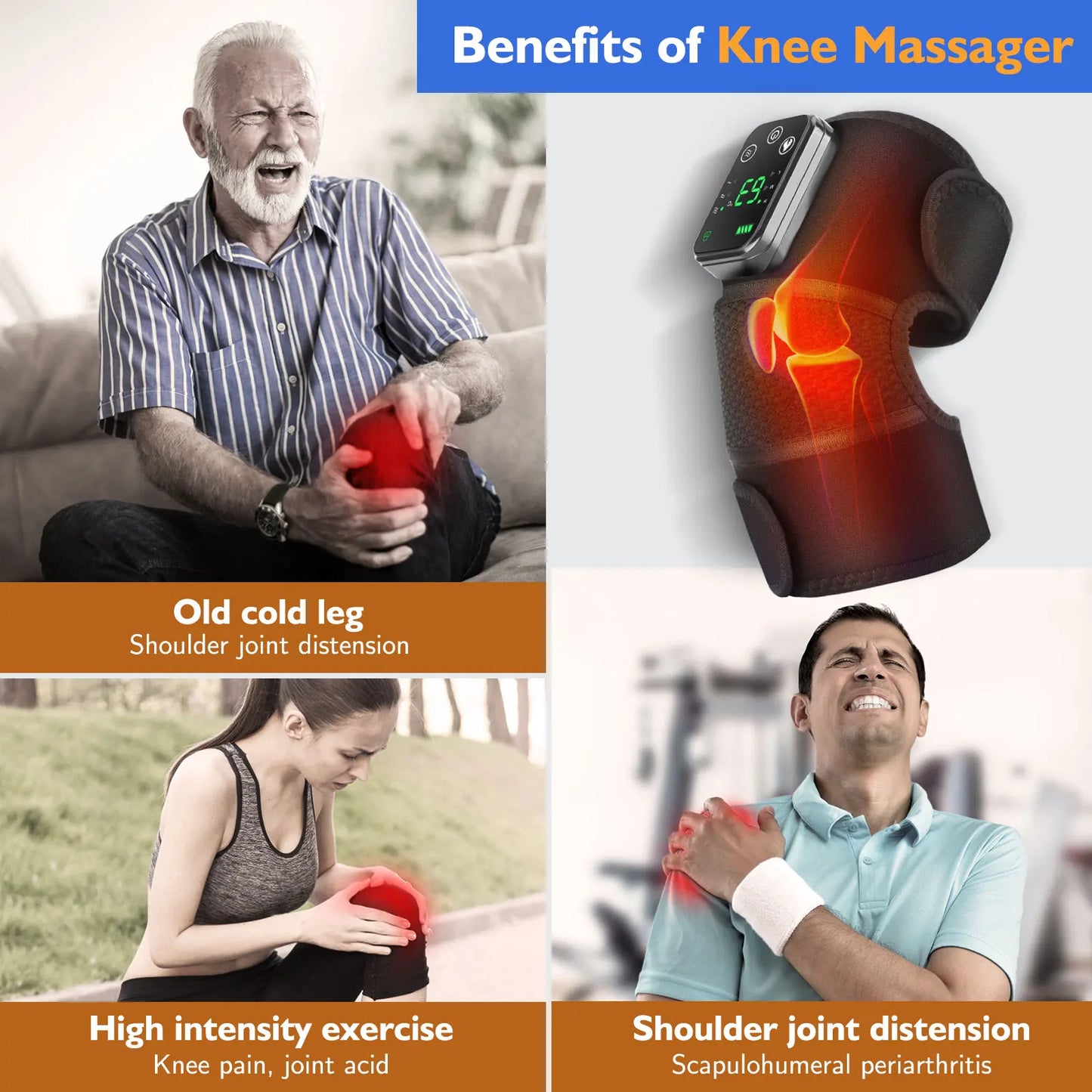 Hailicare 3 In 1 Cordless Heated Knee Shoulder Elbow Massager