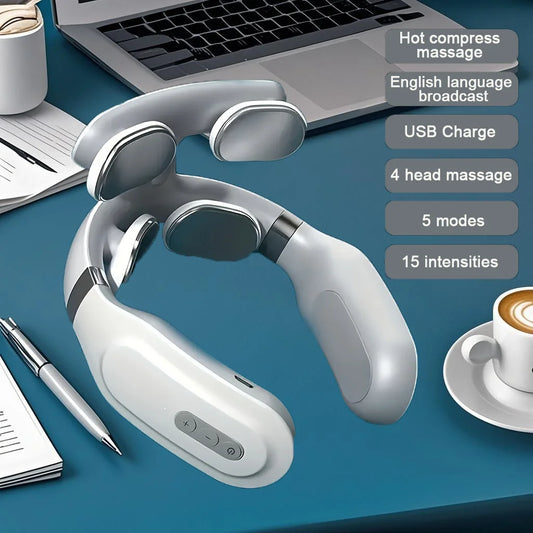 Four-Head Adjustable USB Neck Massager With Heating Breathing Light