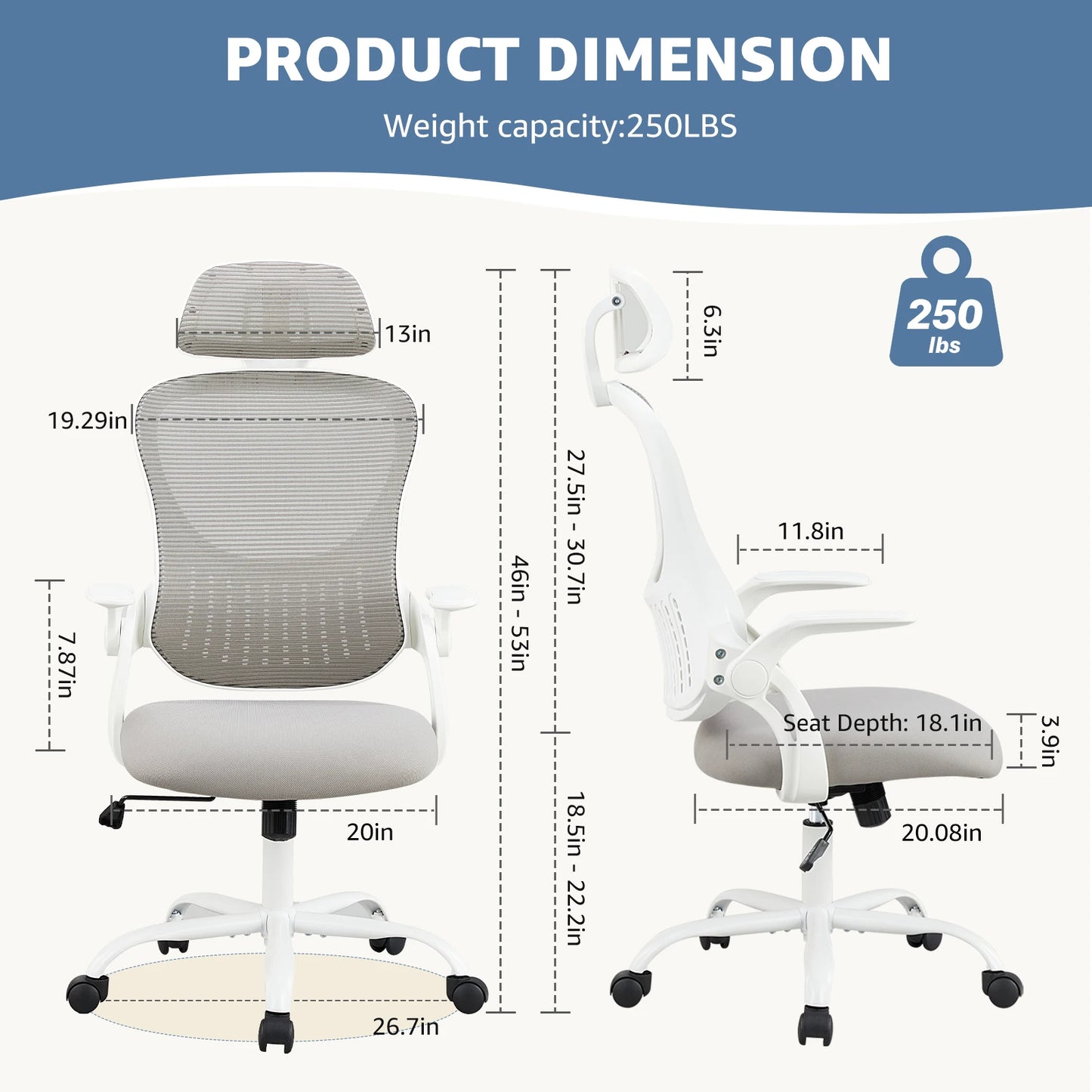 JHK Mesh Ergonomic Office Chair With Flip Up Lumbar Support