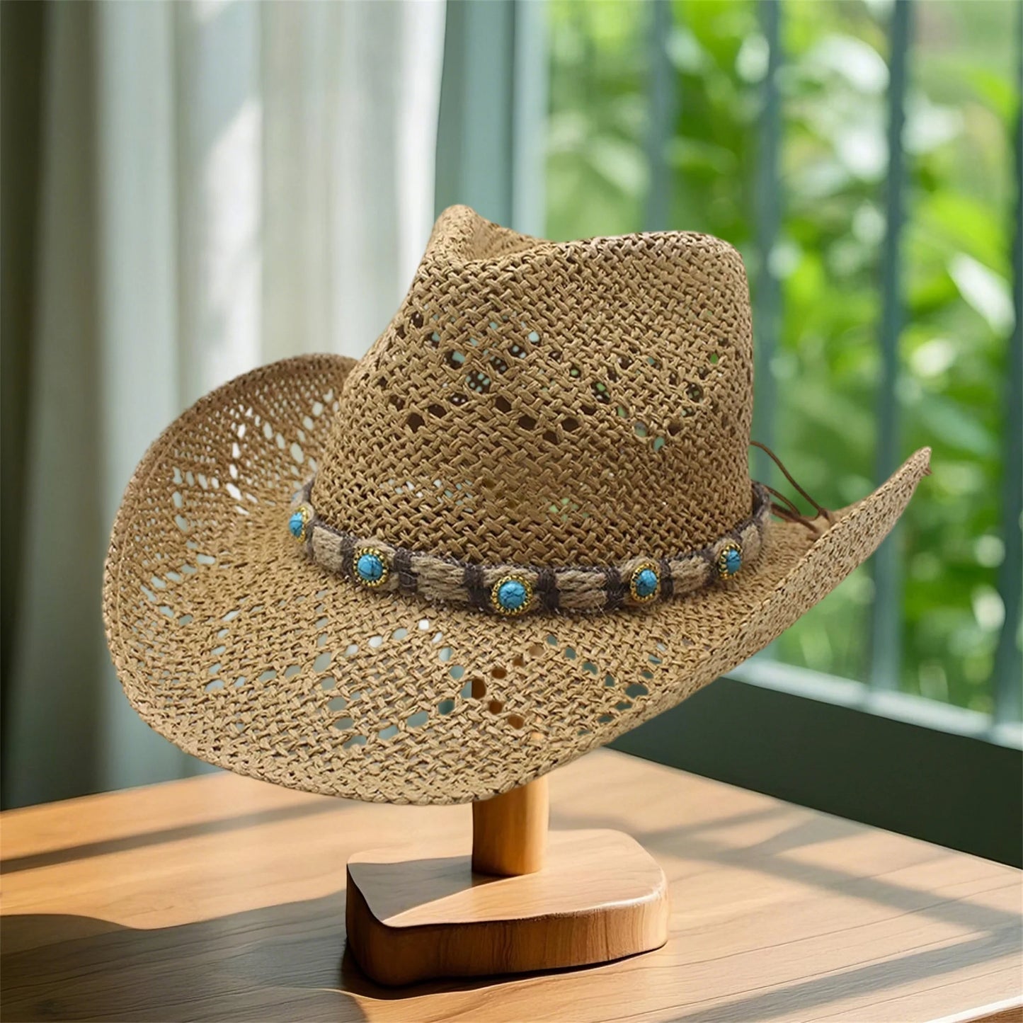Chic Straw Sun Hat With Stylish Strap Breathable Wide Brim