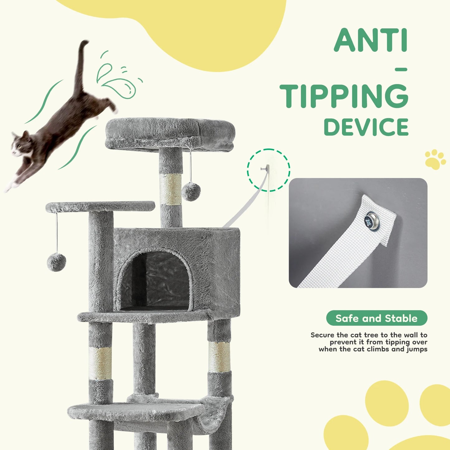 JHK Cat Tree Multi Cat Climbing Tower Natural Sisal Posts