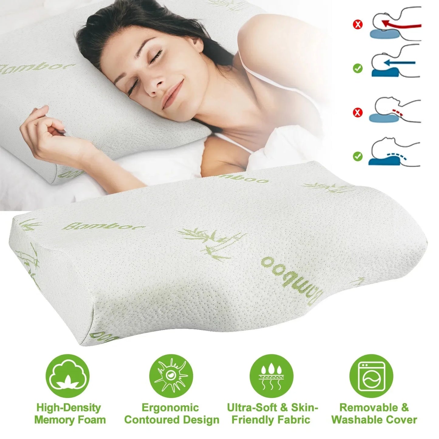 Bamboo Memory Foam Cervical Pillow for Neck Support and Comfort