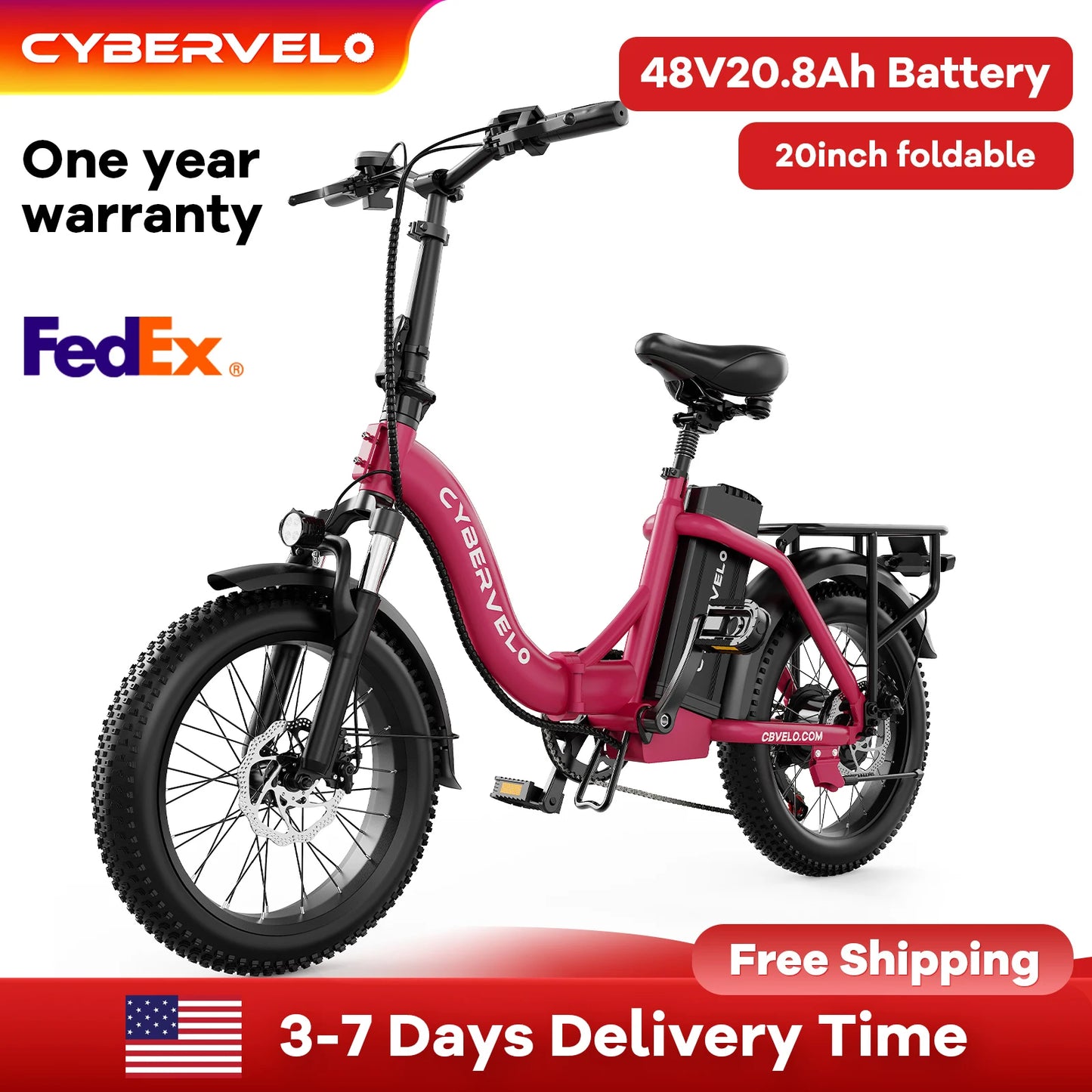 CYBERVELO 1000W Folding Electric Bike Mars700 With 48V Battery