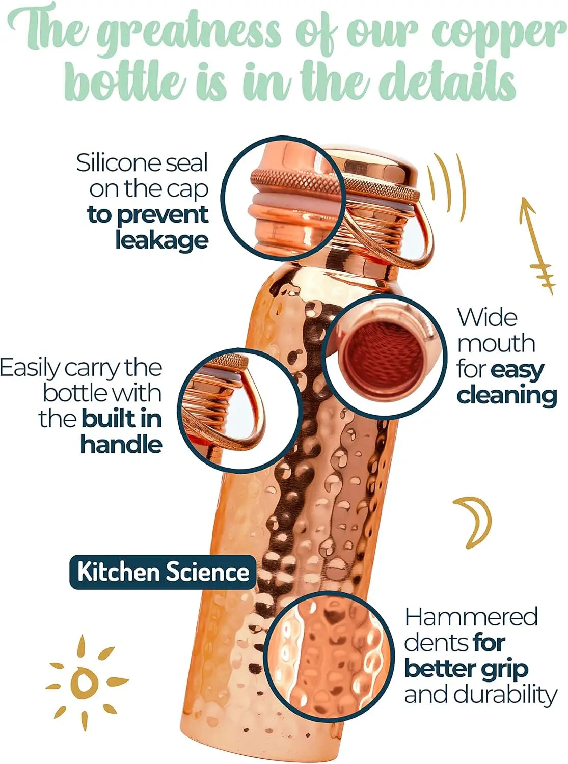 XMSJ Copper Water Bottle Lab Tested Leakproof with Sleeve Bag