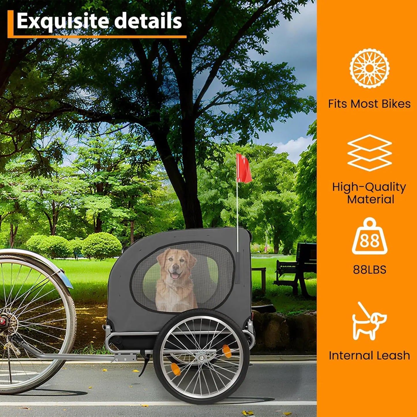 HiMISS Steel Dog Bike Trailer Folding Pet Carrier 40kg