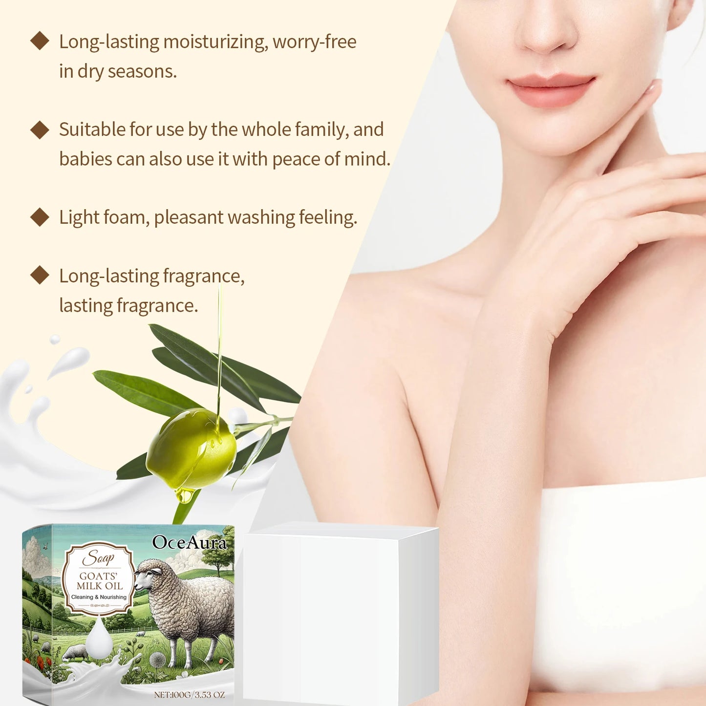 OceAura Natural Goats Milk Oil Soap For Hydration And Cleansing