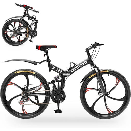 YTYINFork Folding Mountain Bike 21 Speed Full Suspension Aluminum Alloy