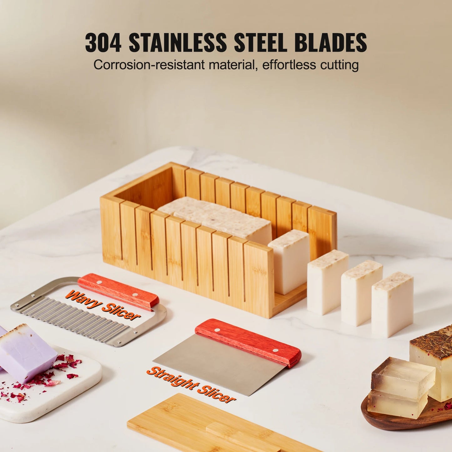 Soap Making Kit With Bamboo Box Silicone Mold And Stainless Cutters