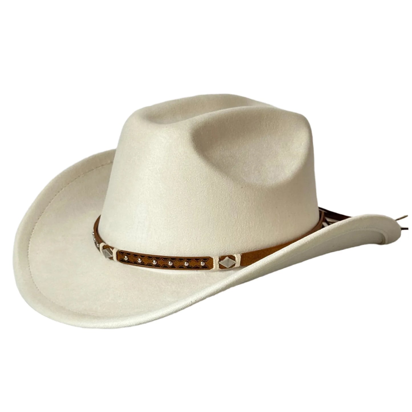 Unisex Cowboy Hats With Embellished Band Wide Brim For Travel
