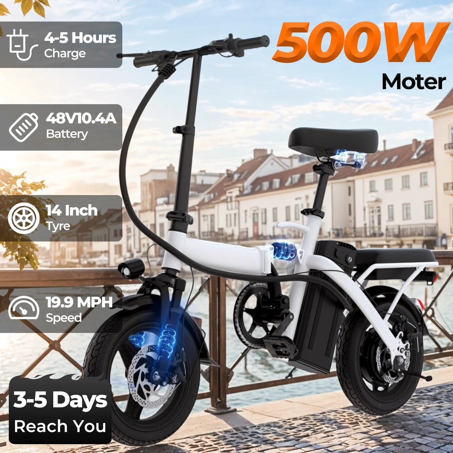 LELEKUAIC Folding Electric Bike for Adults Removable Battery 500W