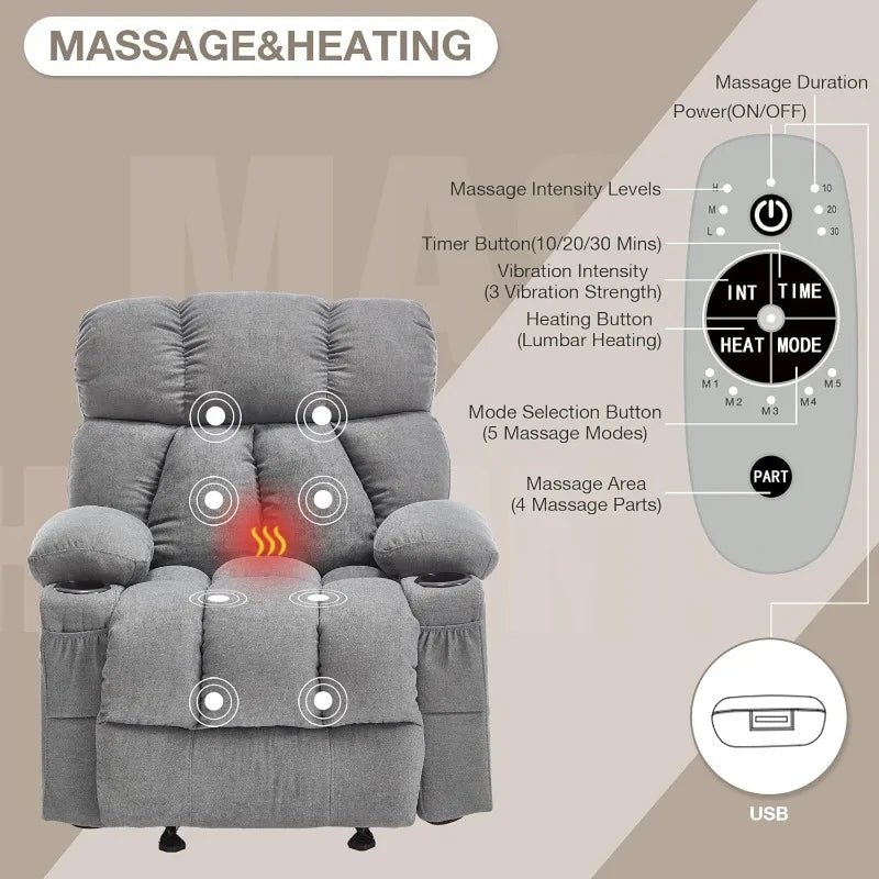 heated vibration rocker recliner chair