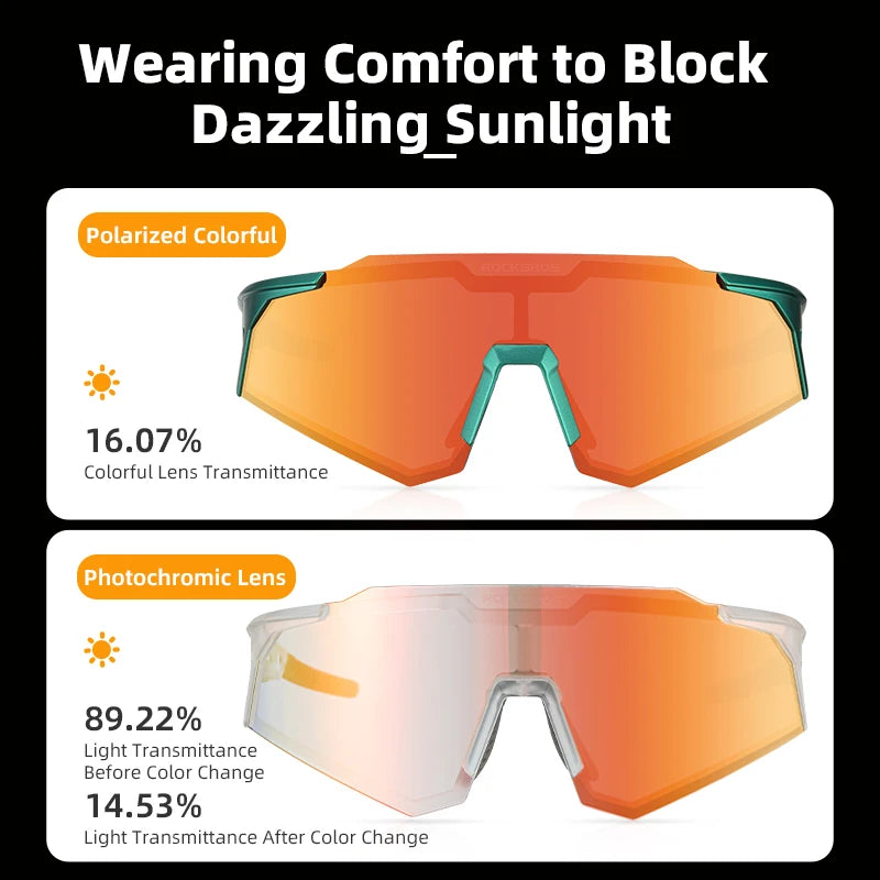 ROCKBROS Photochromic Polarized Cycling Glasses With Adjustable Nose