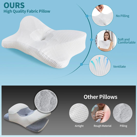 Ergonomic Neck Pillow Memory Foam Ventilated Cooling Washable Cover