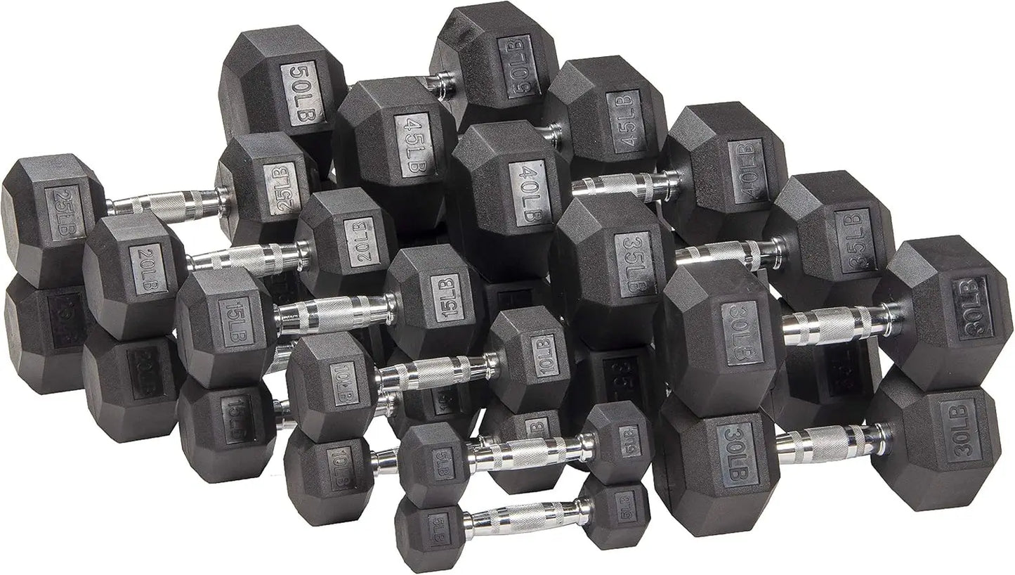 Rubber Encased Hex Dumbbell Set 25lb Pair for Home Gym