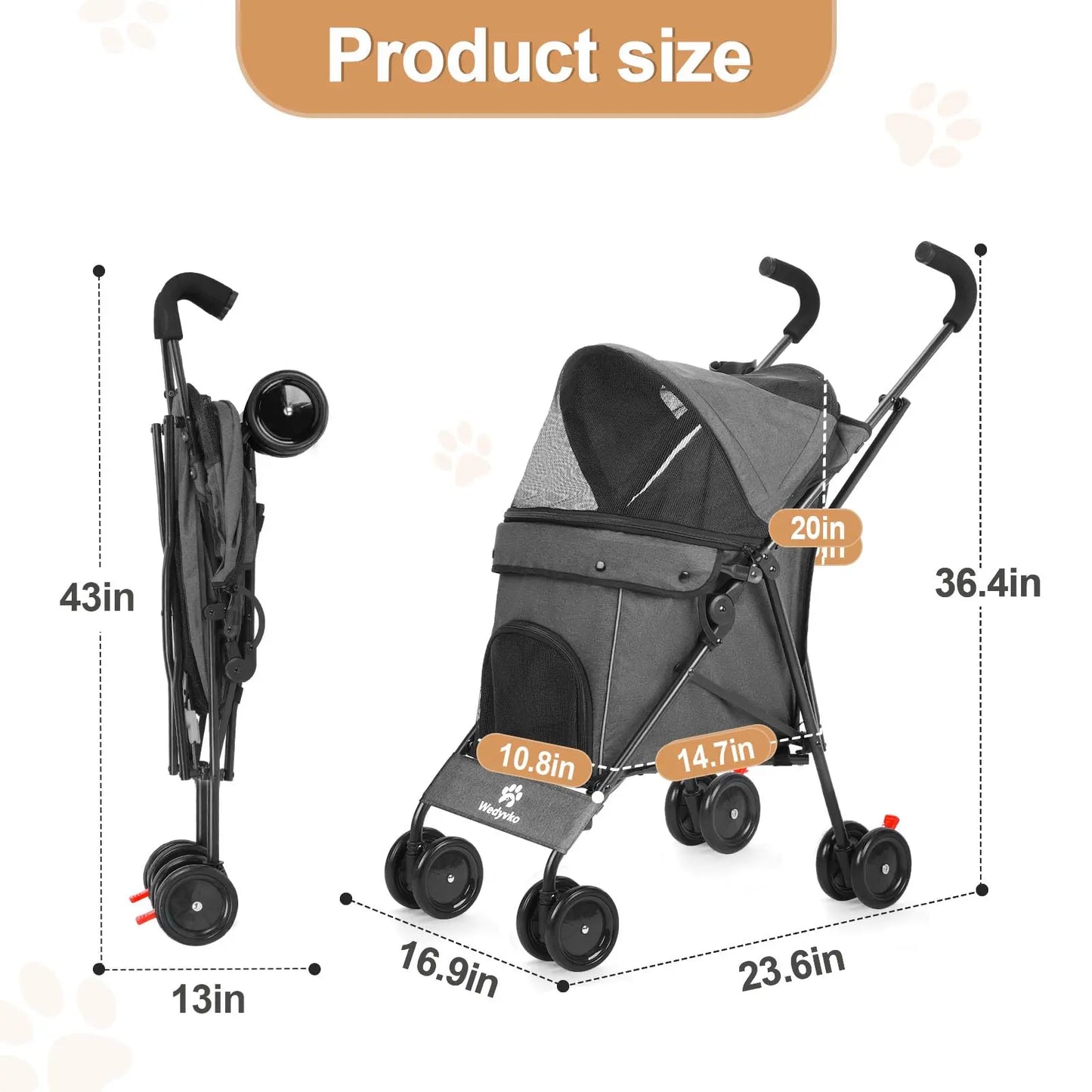 Travel Portable Pet Stroller For Dogs And Cats Foldable Lightweight