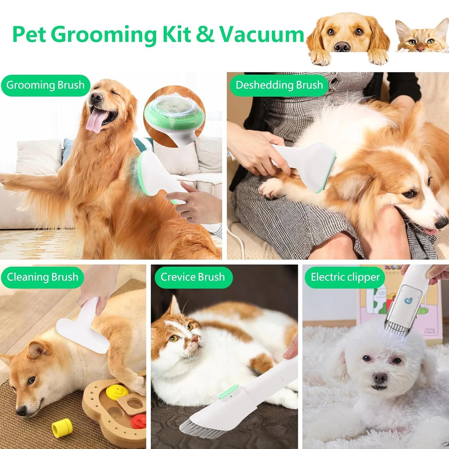 HiMISS Pet Grooming Vacuum Kit With 5 Tools For Pets