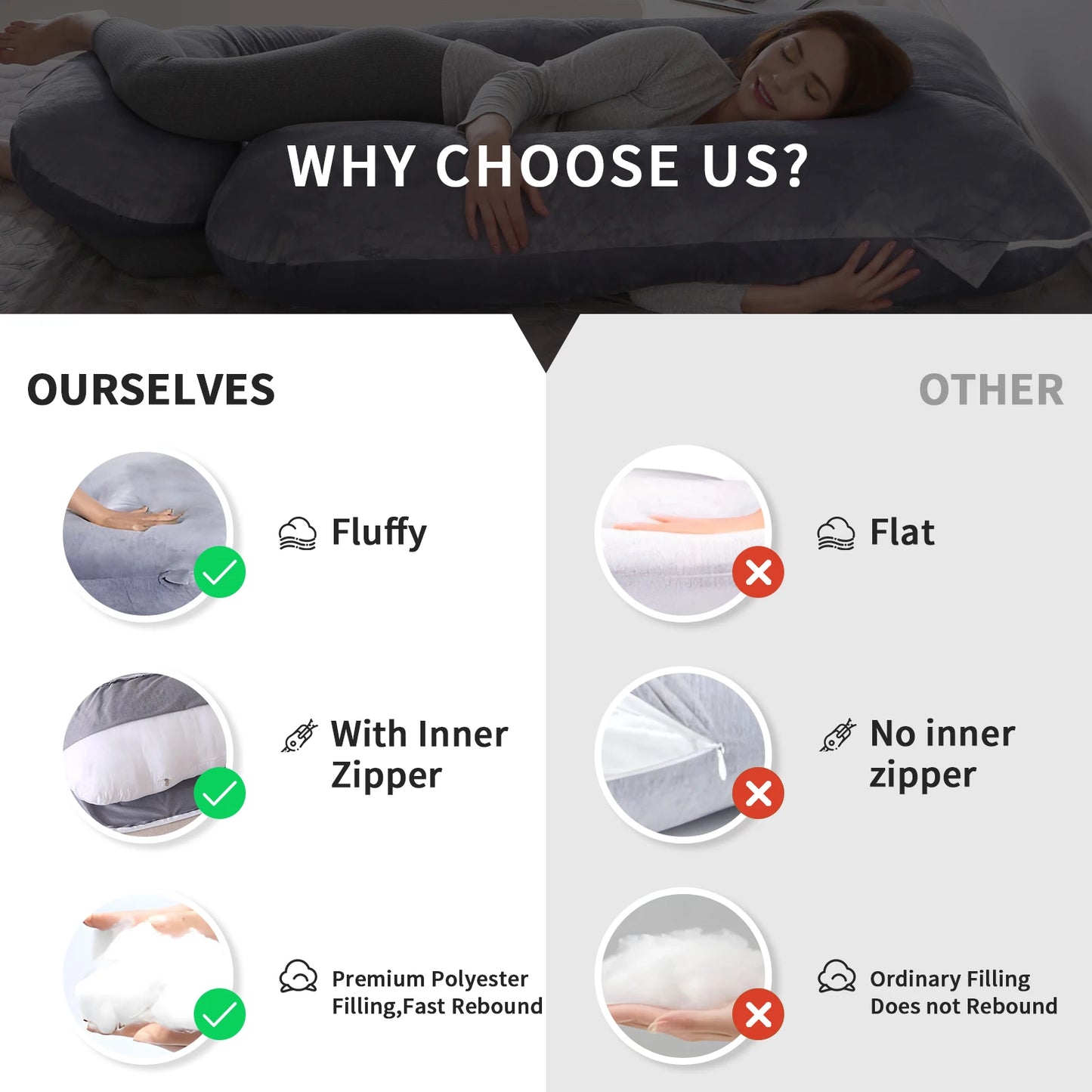 NONECN G Shaped Pregnancy Pillow Full Body Maternity Removable Cover