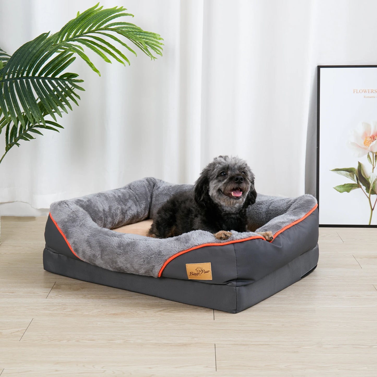 BINGOPAWCN Orthopedic Dog Bed With Removable Cotton Padded Bolster