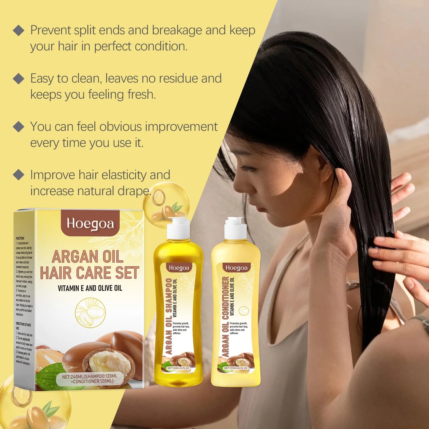 HOEGO Argan Oil Shampoo and Conditioner Set for Damaged Hair