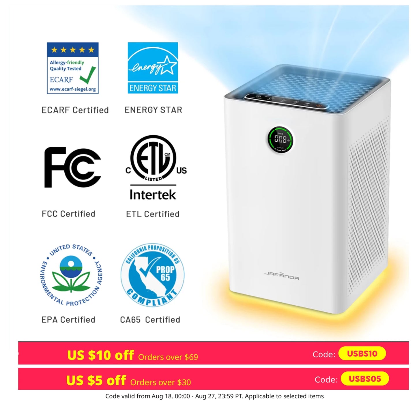 Jafanda Smart WiFi True HEPA Air Purifier With Activated Carbon