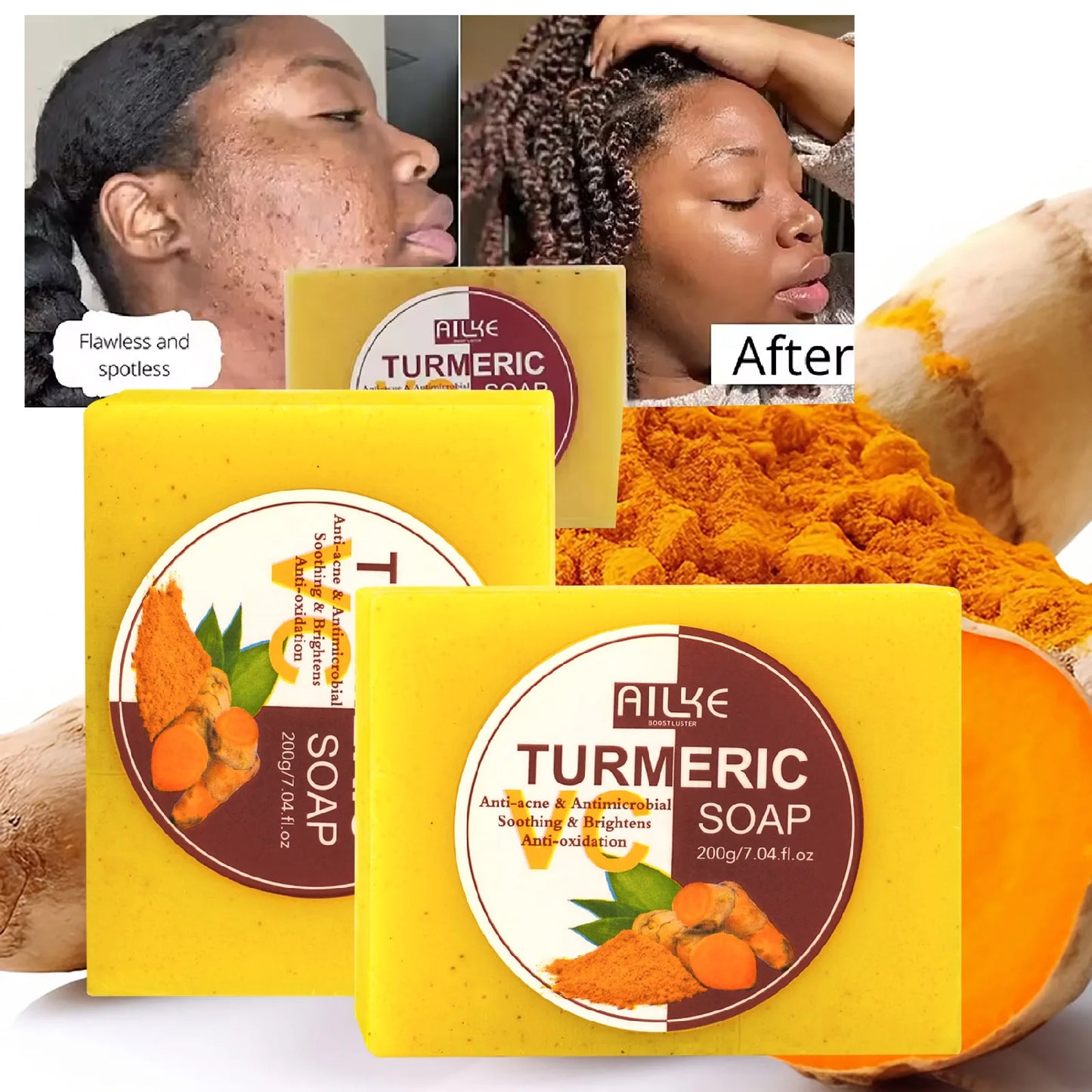 AILKE Turmeric Soap Bar Brightening Acne And Skin Tone