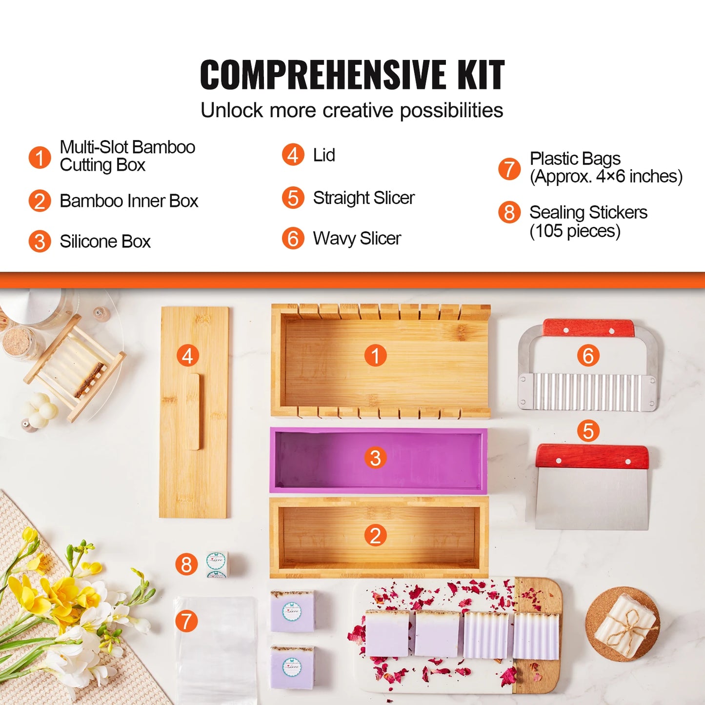Soap Making Kit With Bamboo Box Silicone Mold And Stainless Cutters