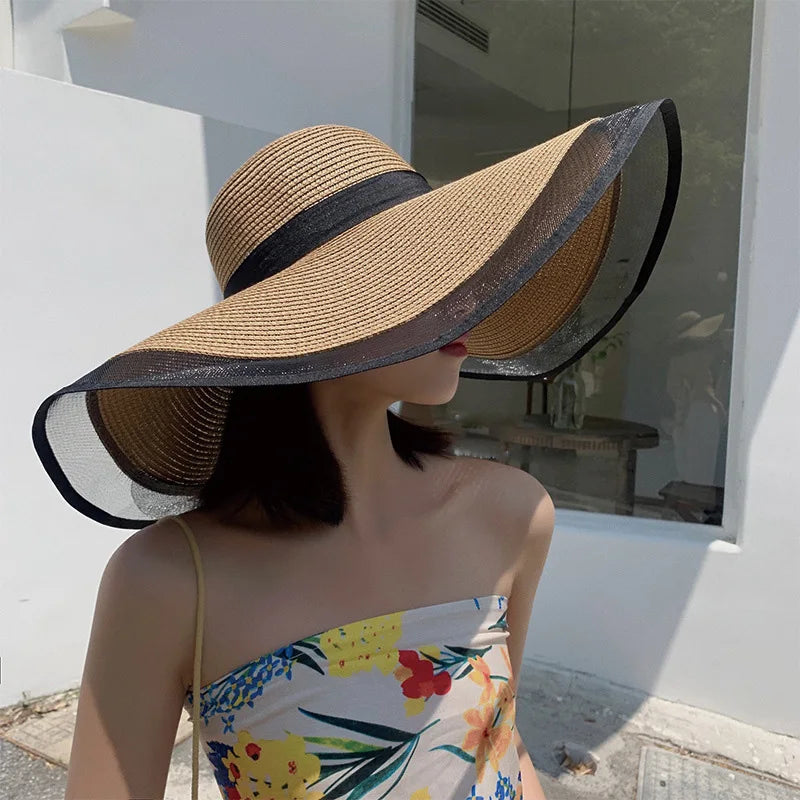 Women Wide Brim Sun Hat Foldable Straw Visor UV Protection