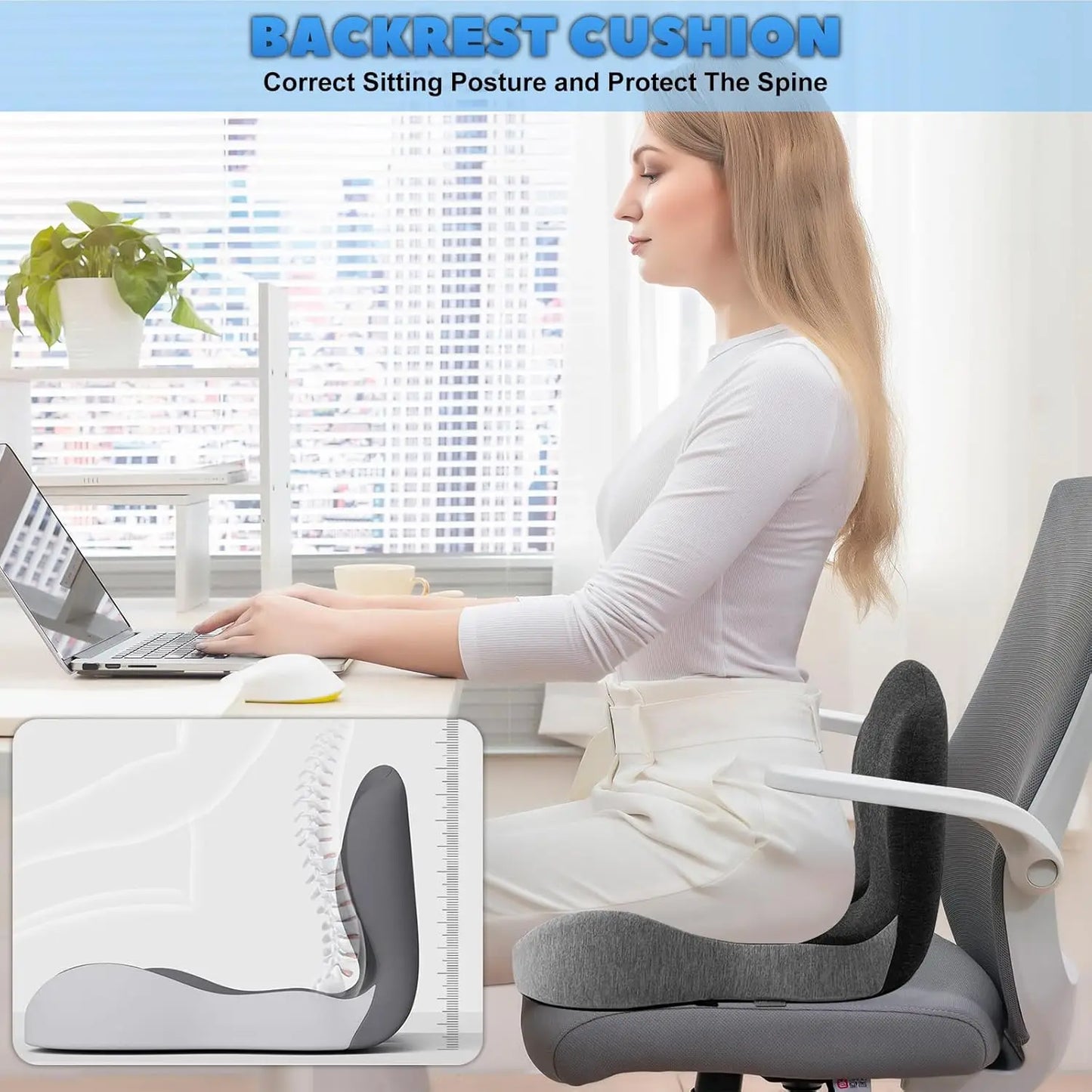 NONECN Memory Foam Office Chair Seat Cushion With Backrest