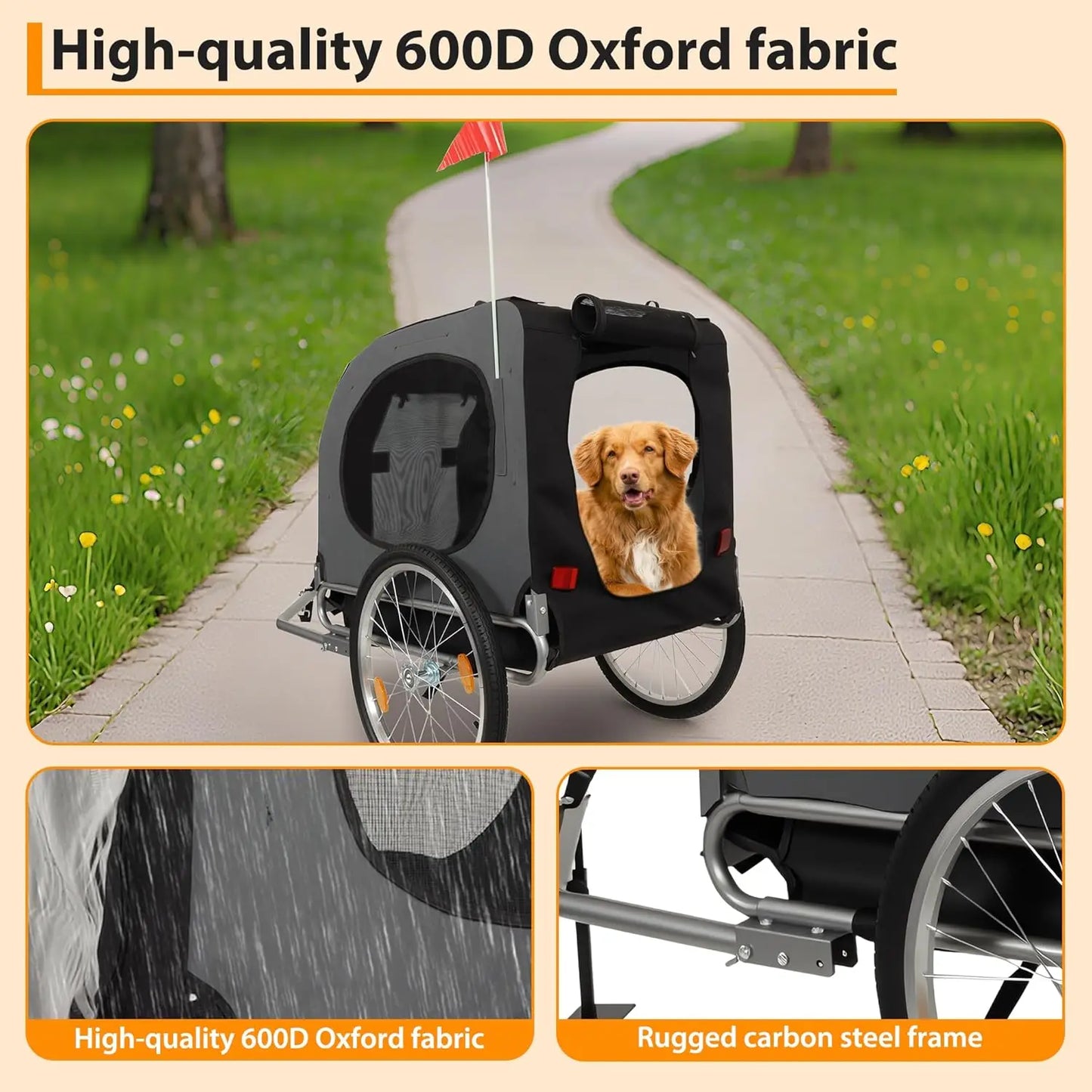 HiMISS Steel Dog Bike Trailer Folding Pet Carrier 40kg