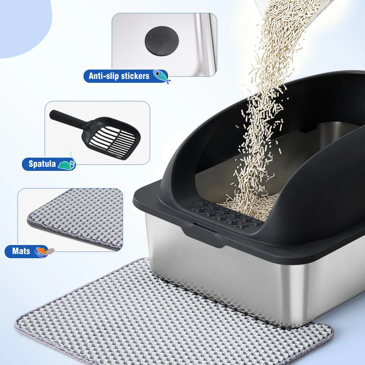 JHK Stainless Steel Cat Litter Box With Lid Included