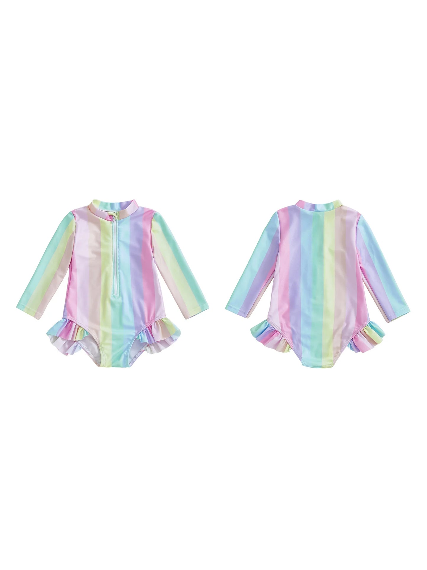 Baby Girl Floral Print Swimsuit Zipper Back UPF 50