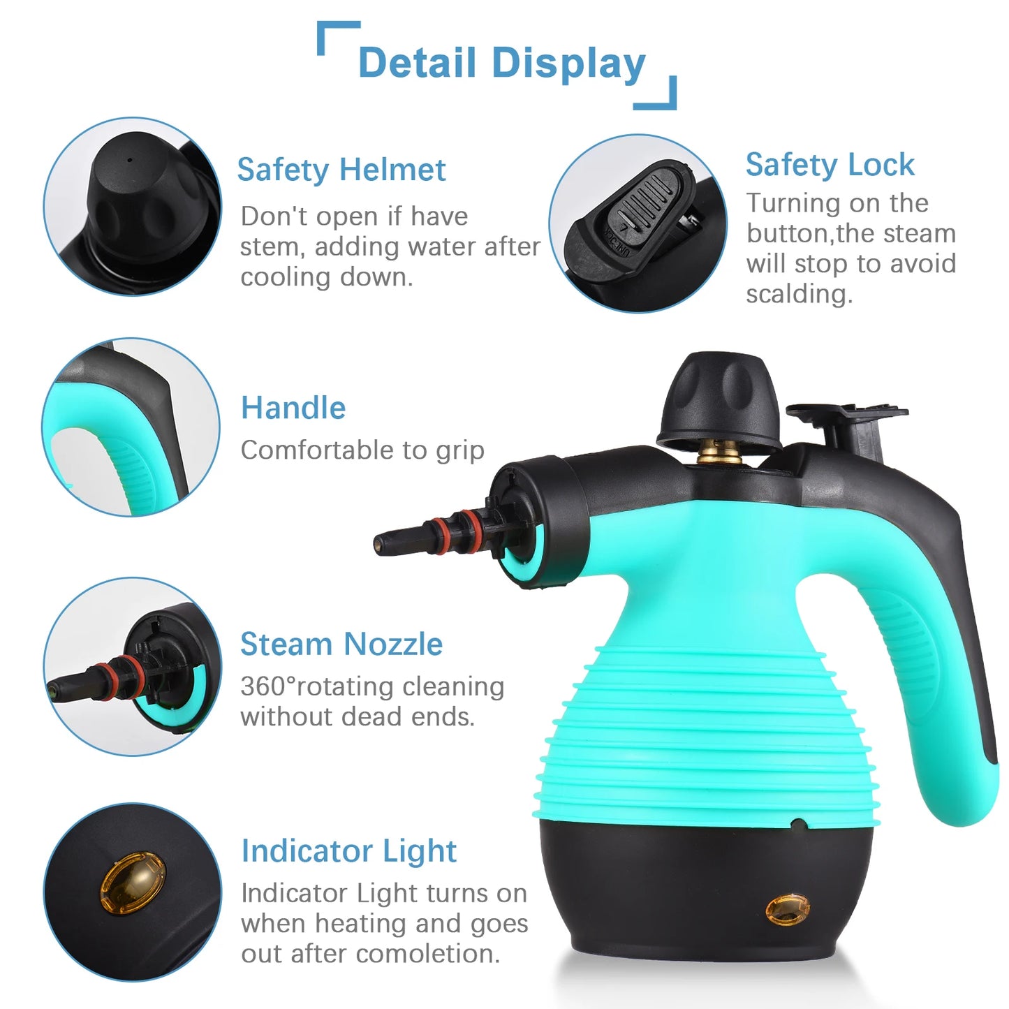 Romellar Portable Handheld Steam Cleaner 1050W With 9 Accessories