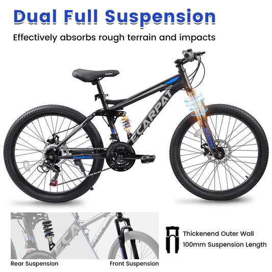 Ecarpat Dual Full Suspension Mountain Bike 21 Speed Disc Brakes