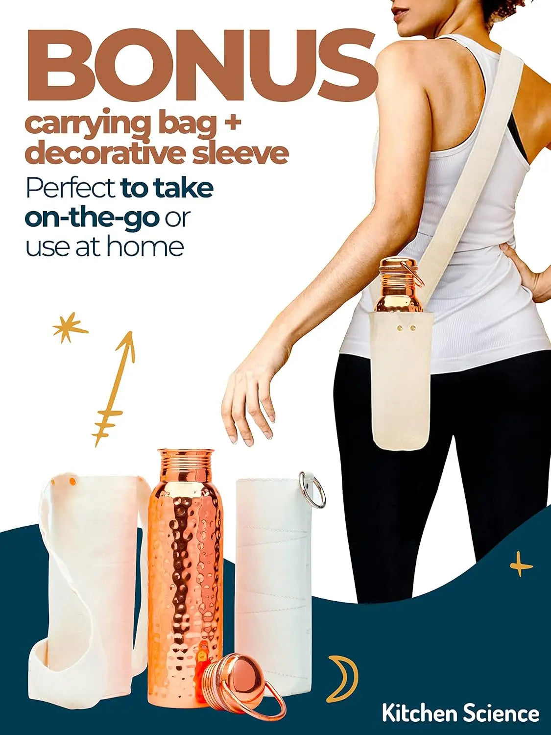 XMSJ Copper Water Bottle Lab Tested Leakproof with Sleeve Bag