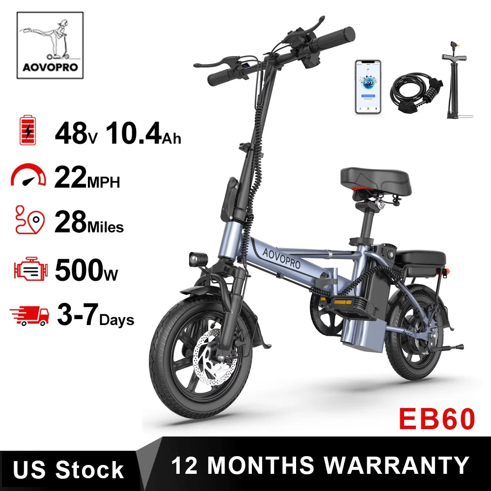 AOVOPRO EB60 Foldable Electric Bike 500W 48V Two Seat