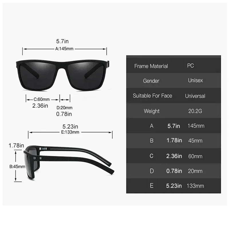 Square Polarized Sunglasses Lightweight Frame UV Protection for Men Women