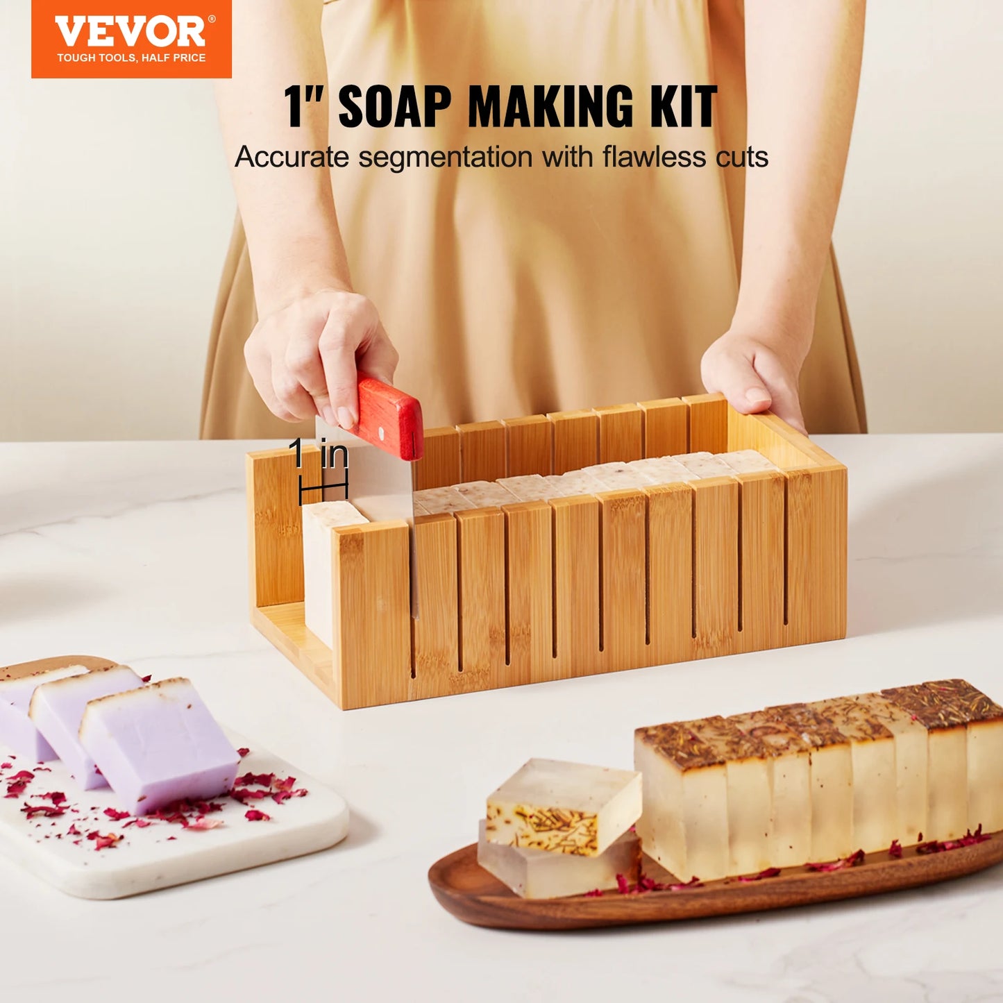 Soap Making Kit With Bamboo Box Silicone Mold And Stainless Cutters