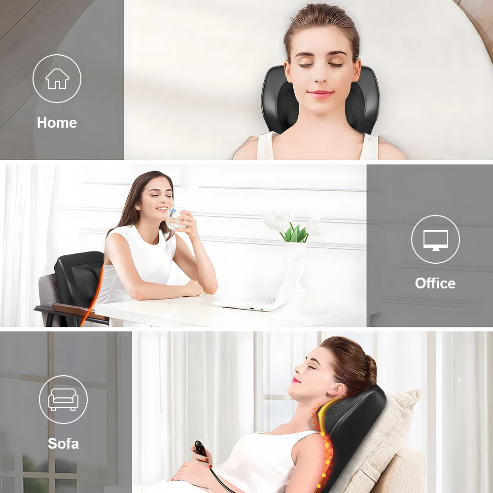 HIMOU Back Massager With Heat 3D Kneading Neck Pillow