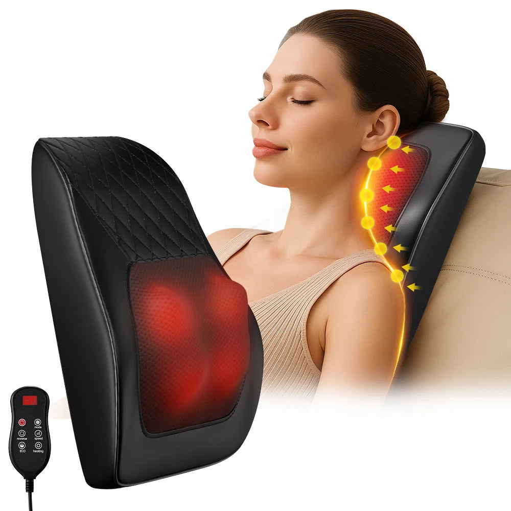 HIMOU Back Massager With Heat 3D Kneading Neck Pillow