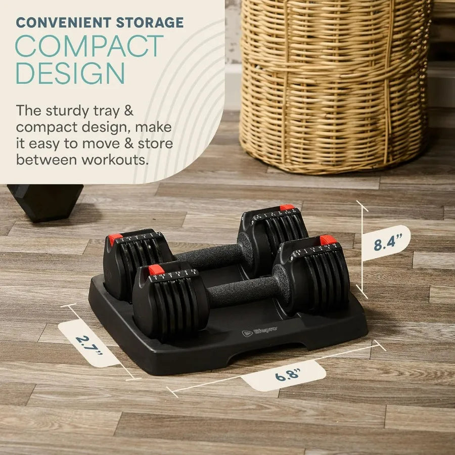 Adjustable Dumbbells Set 5in1 15lb With Rack Quick Adjust Grip